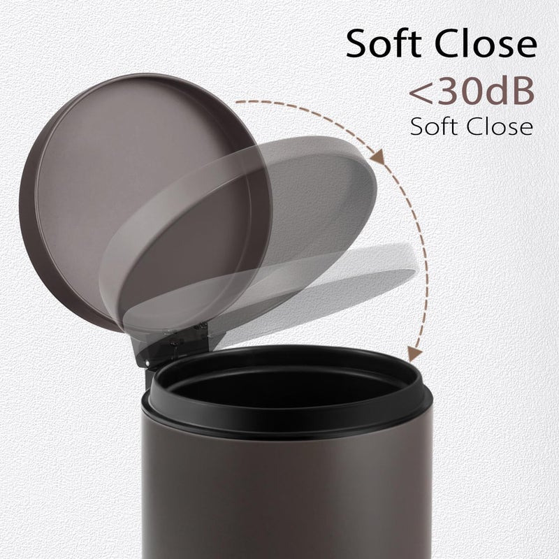 TIPGO Small Trash Can with Lid Soft Close, 4.5 Liters / 1.2 Gallon Bathroom Garbage Can, Mini Step Trash Bin, Stainless Steel Wastebasket for Bathroom, Bedroom, Office (Brown) - Image 2